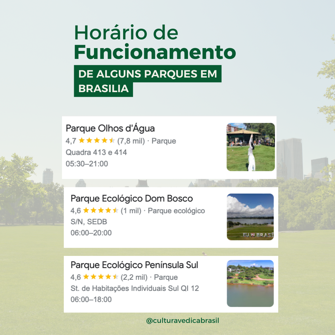 Horário de Funcionamento de alguns parques em Brasília